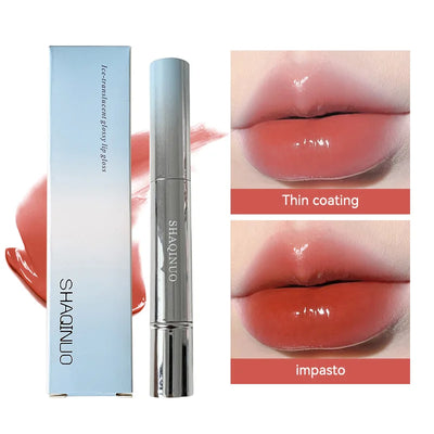 SHAQINUO Icy Glow Lip Gloss - One-Stroke Hydration, Whitening for Olive Skin, Cool Beauty Look, Smooth & Fine Texture