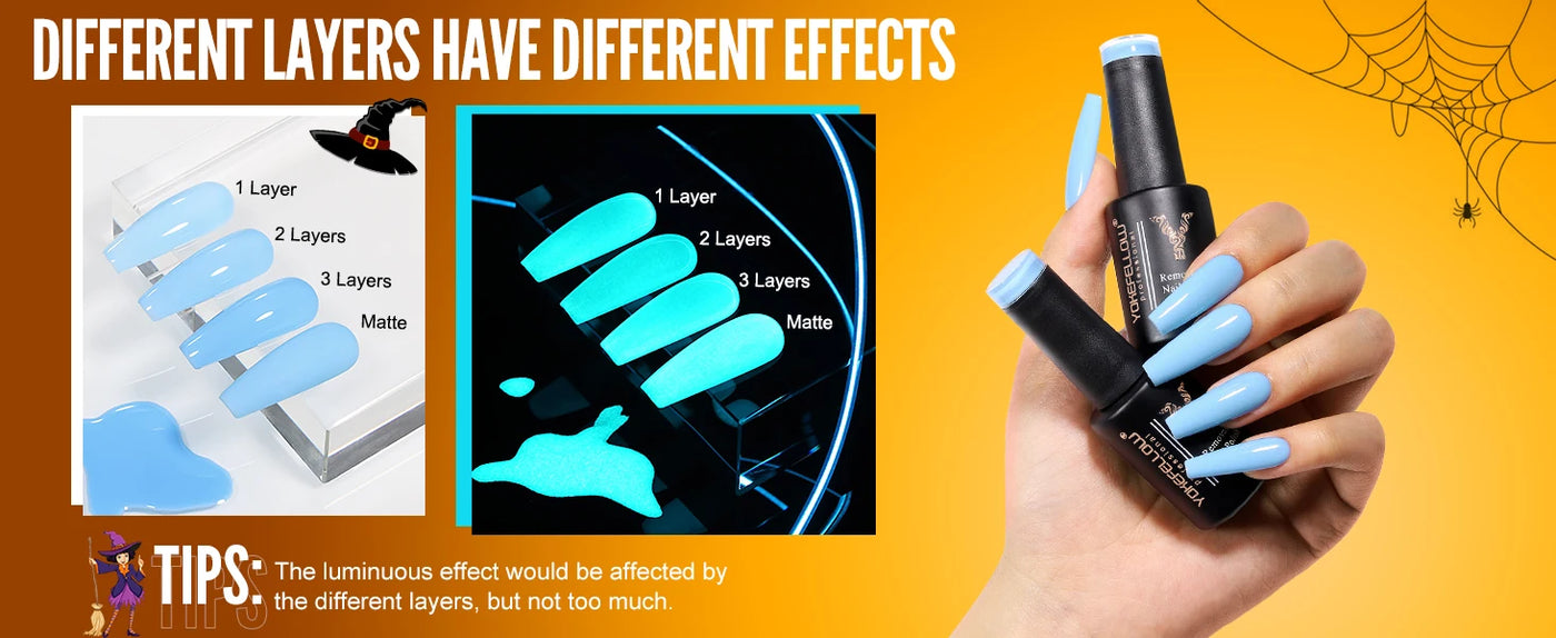 YOKEFELLOW Glow in the Dark Gel Nail Polish 10ML Fluorescent Neon Blue Glow UV Gel Polish Nail Art for Halloween Women Girls