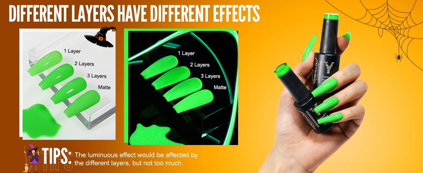 YOKEFELLOW Glow in the Dark Gel Nail Polish 10ML Fluorescent Neon Blue Glow UV Gel Polish Nail Art for Halloween Women Girls