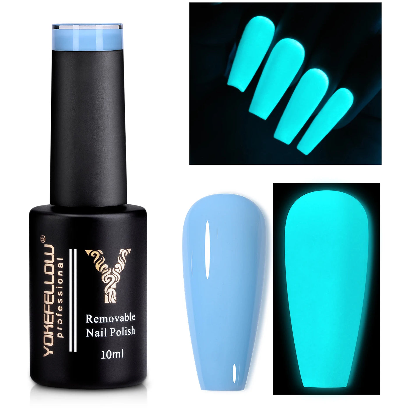 YOKEFELLOW Glow in the Dark Gel Nail Polish 10ML Fluorescent Neon Blue Glow UV Gel Polish Nail Art for Halloween Women Girls