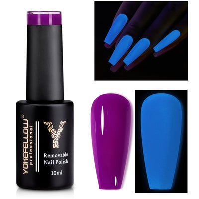 YOKEFELLOW Glow in the Dark Gel Nail Polish 10ML Fluorescent Neon Blue Glow UV Gel Polish Nail Art for Halloween Women Girls