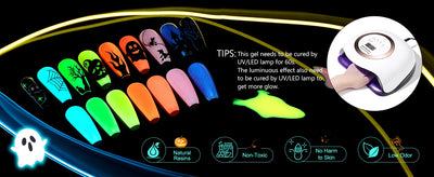 YOKEFELLOW Glow in the Dark Gel Nail Polish 10ML Fluorescent Neon Blue Glow UV Gel Polish Nail Art for Halloween Women Girls