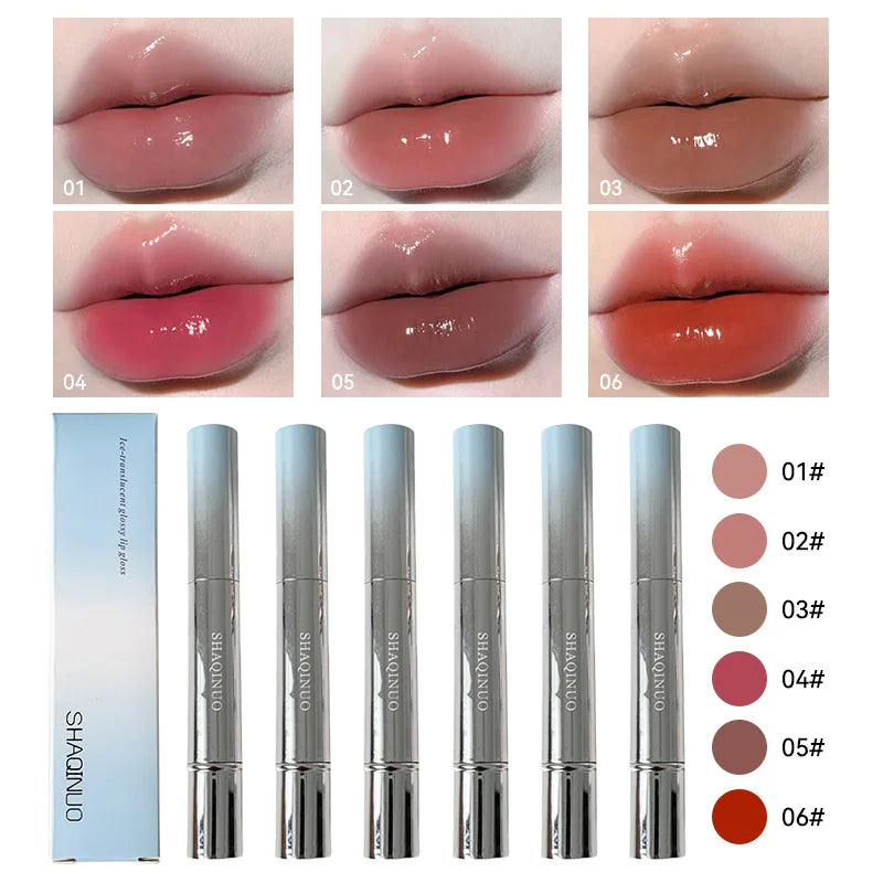 SHAQINUO Icy Glow Lip Gloss - One-Stroke Hydration, Whitening for Olive Skin, Cool Beauty Look, Smooth & Fine Texture